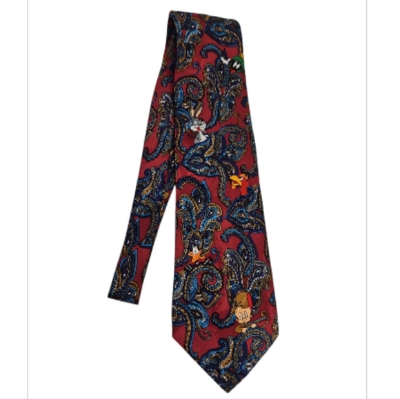 Looney Tunes Mania Character Burgundy Paisley Tie - Picture 1 of 8